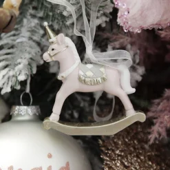 Adorable Pink Rocking Horse and Nutcracker Christmas Decoration - Set of 2 Cheap