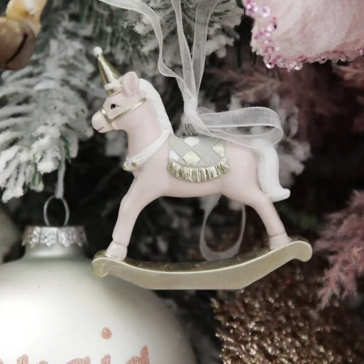 Adorable Pink Rocking Horse and Nutcracker Christmas Decoration - Set of 2 Cheap