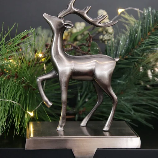 Antique Silver 3D Reindeer Christmas Stocking Hanger Outlet