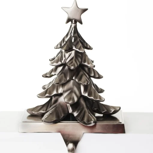 Antique Silver 3D Tree Christmas Stocking Hanger Discount