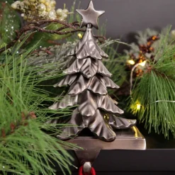 Antique Silver 3D Tree Christmas Stocking Hanger Discount