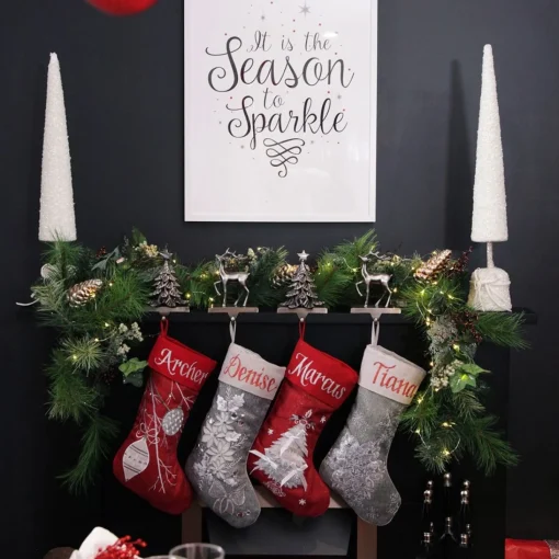Antique Silver 3D Tree Christmas Stocking Hanger Discount