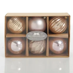 Assorted Decorative Pink Shatterproof Christmas Baubles - Set of 6 Cheap