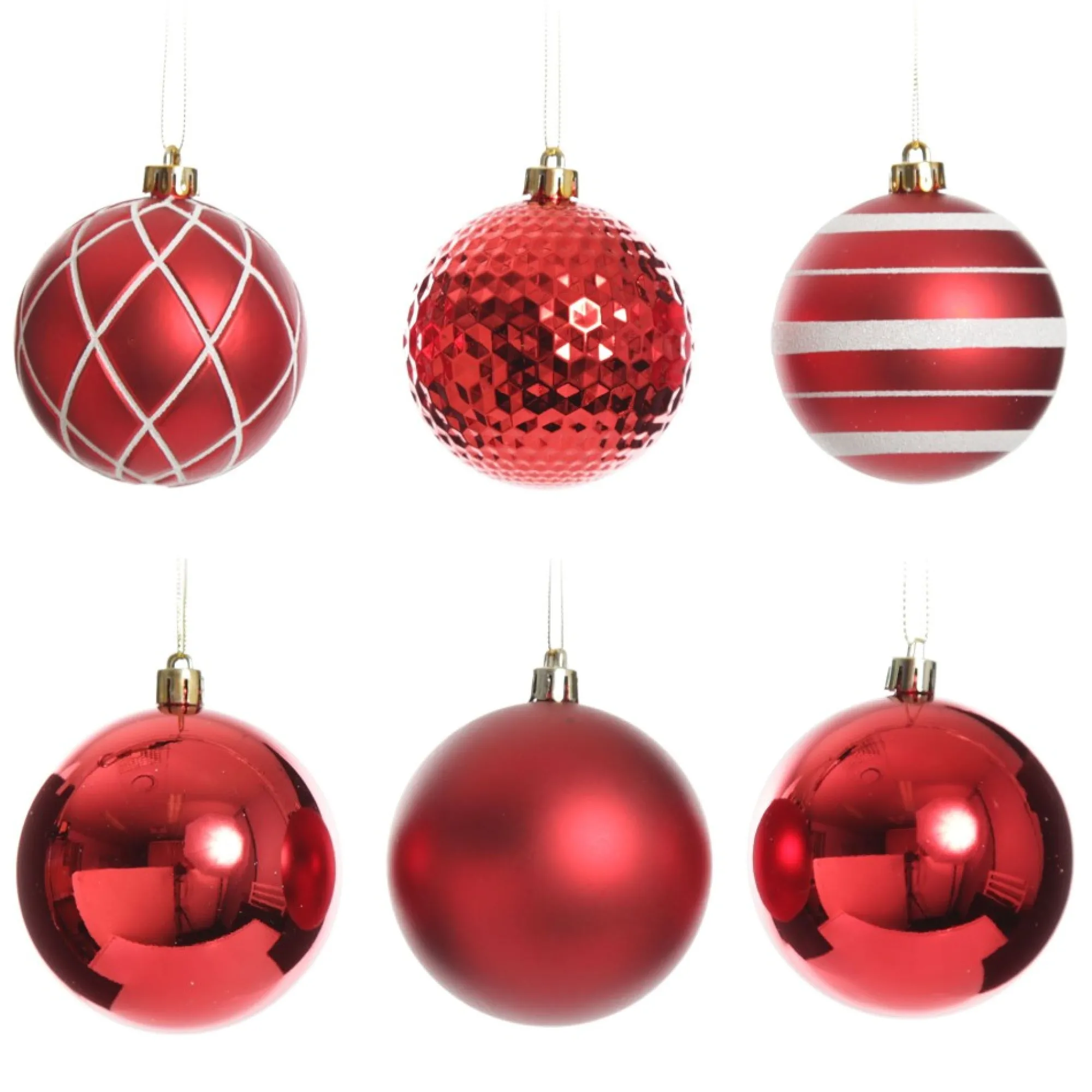 Assorted Decorative Red and White Shatterproof Christmas Baubles - Set of 6 Hot