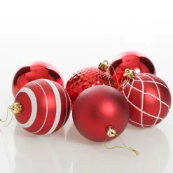 Assorted Decorative Red and White Shatterproof Christmas Baubles - Set of 6 Hot