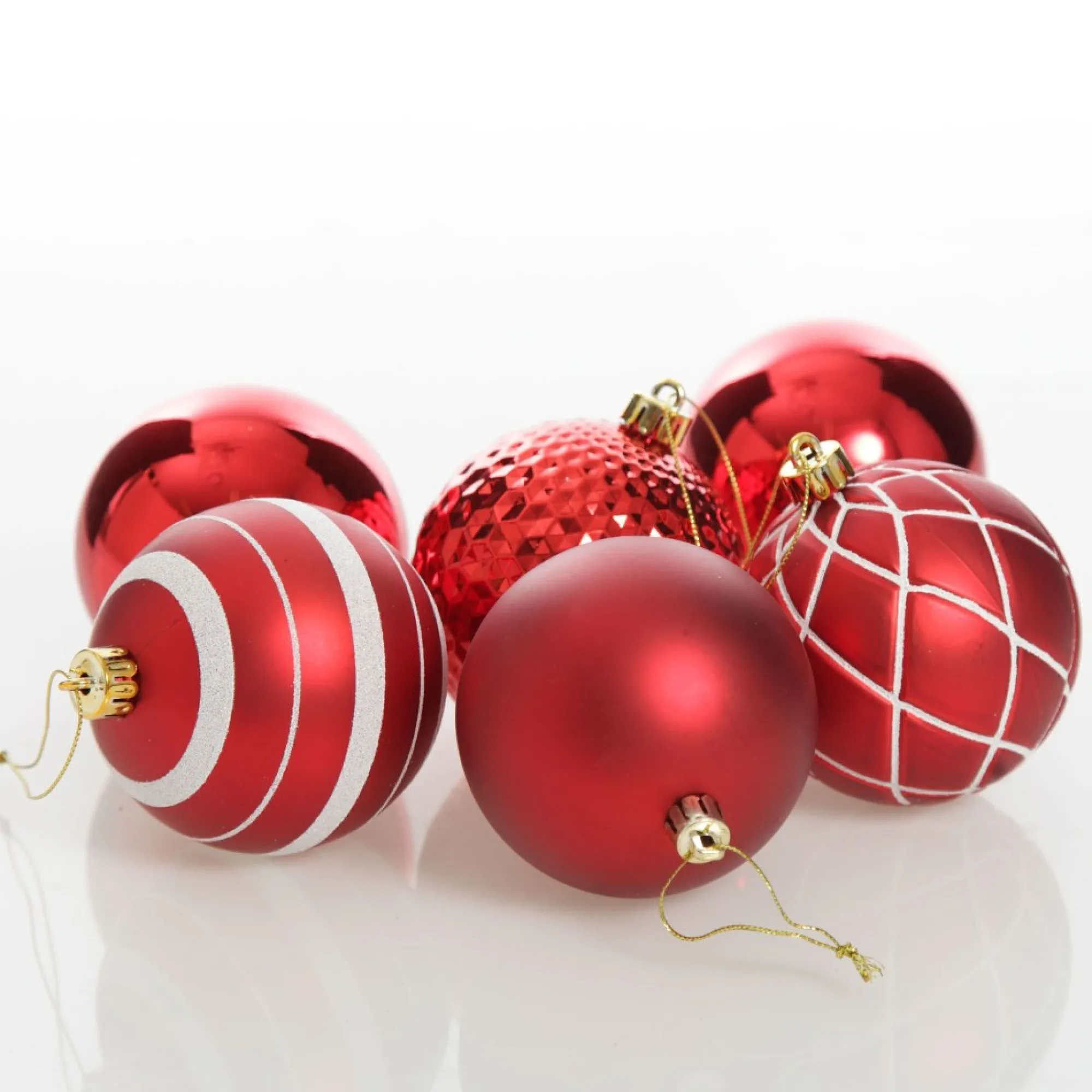 Assorted Decorative Red and White Shatterproof Christmas Baubles - Set of 6 Hot