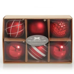Assorted Decorative Red and White Shatterproof Christmas Baubles - Set of 6 Hot