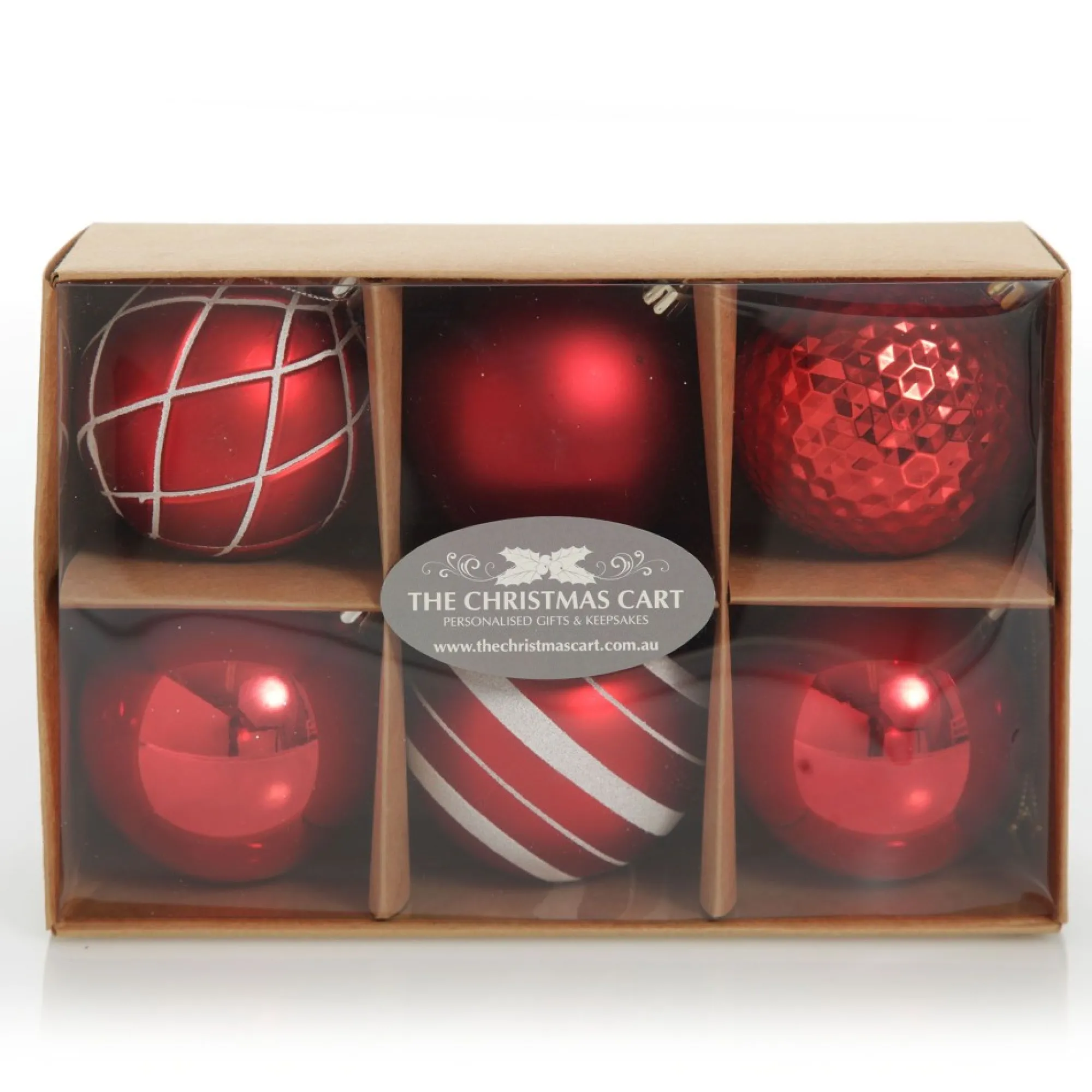 Assorted Decorative Red and White Shatterproof Christmas Baubles - Set of 6 Hot