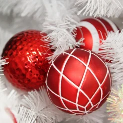 Assorted Decorative Red and White Shatterproof Christmas Baubles - Set of 6 Hot