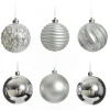Assorted Decorative Silver Shatterproof Christmas Baubles - Set of 6 Clearance