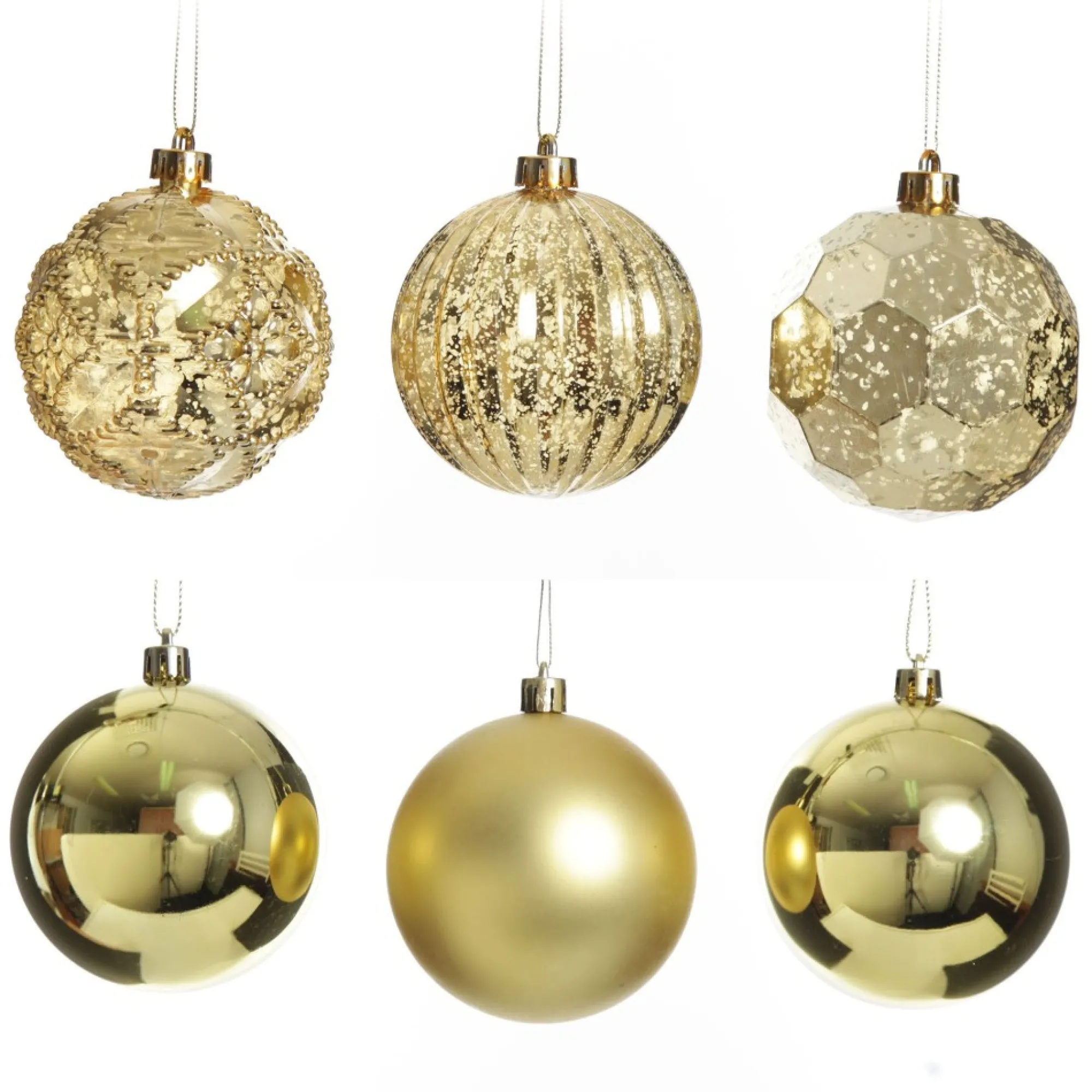 Assorted Gold Mercury Shatterproof Christmas Baubles - Set of 6 New