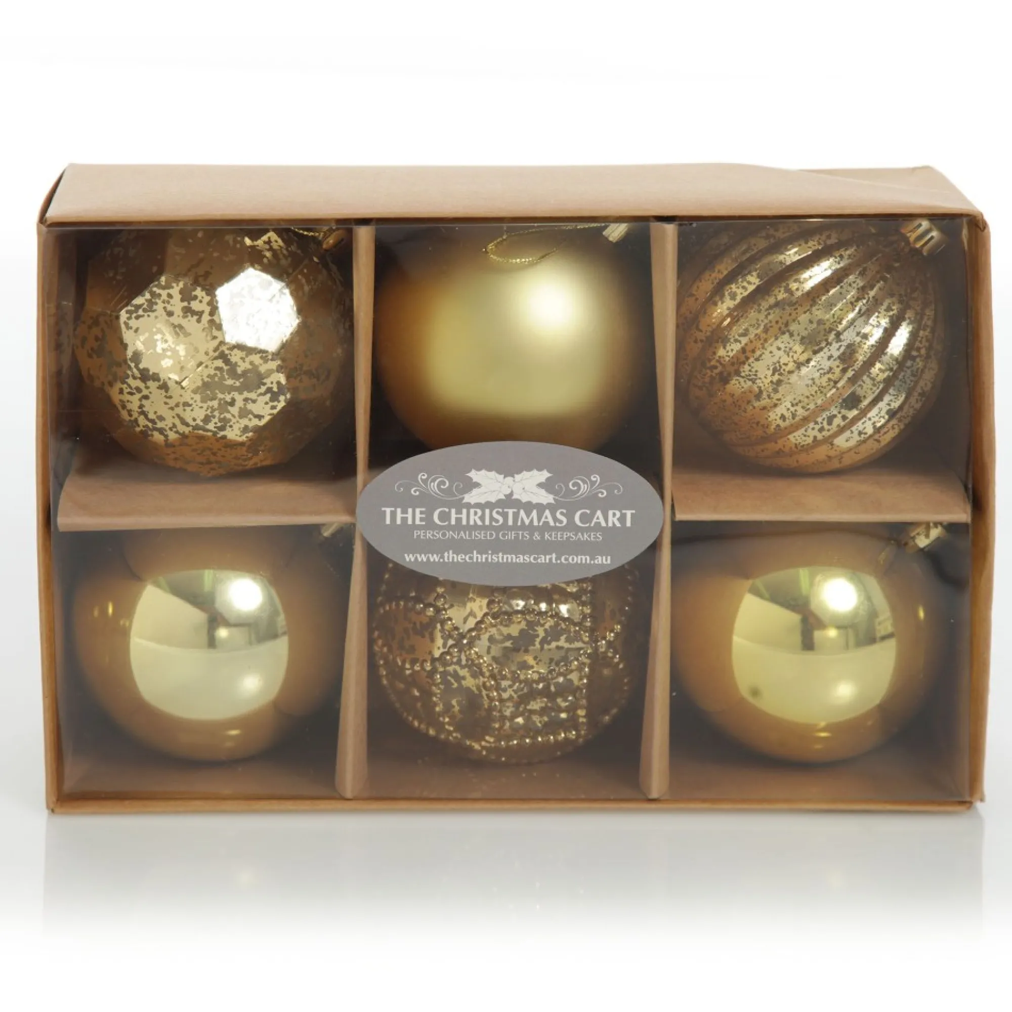 Assorted Gold Mercury Shatterproof Christmas Baubles - Set of 6 New