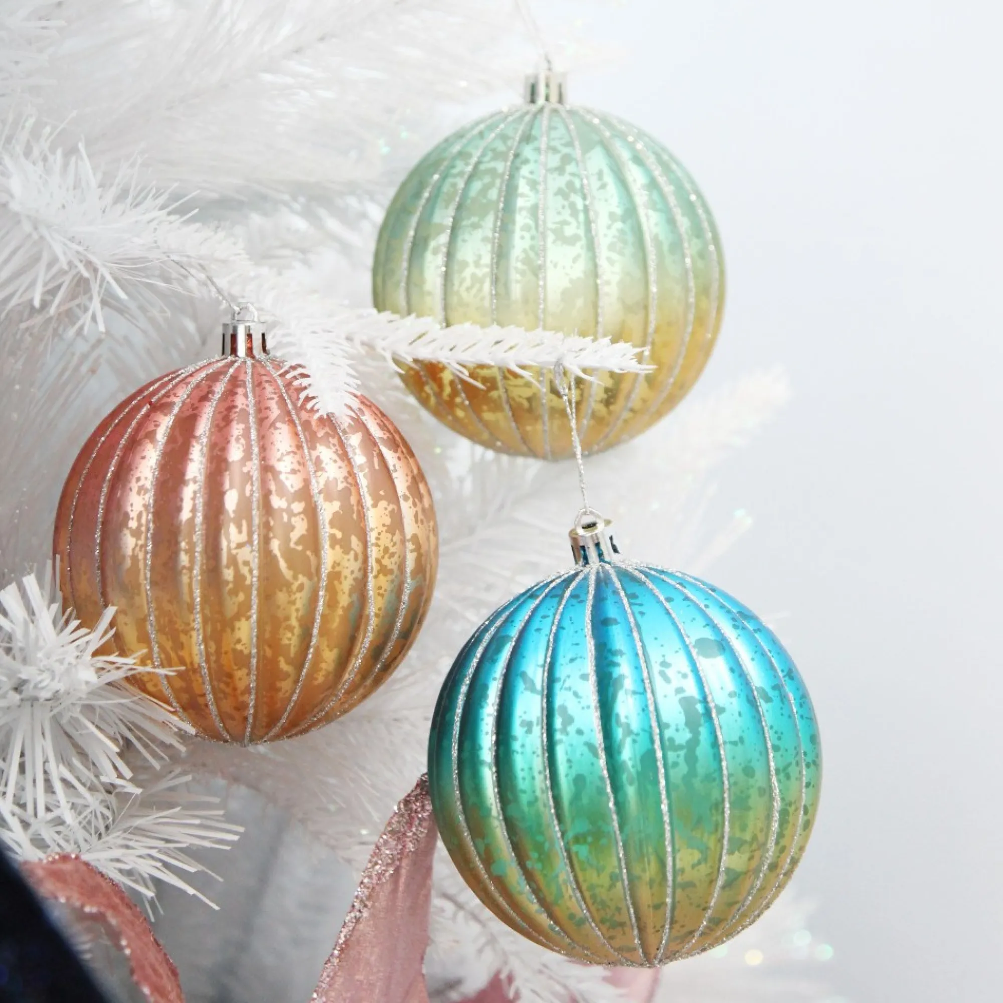 Assorted Ombre Pastel Ribbed Shatterproof Christmas Baubles - Set of 3 Shop