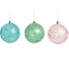 Assorted Pastel Sequin Sprinkles Shatterproof Christmas Baubles - Set of 3 New