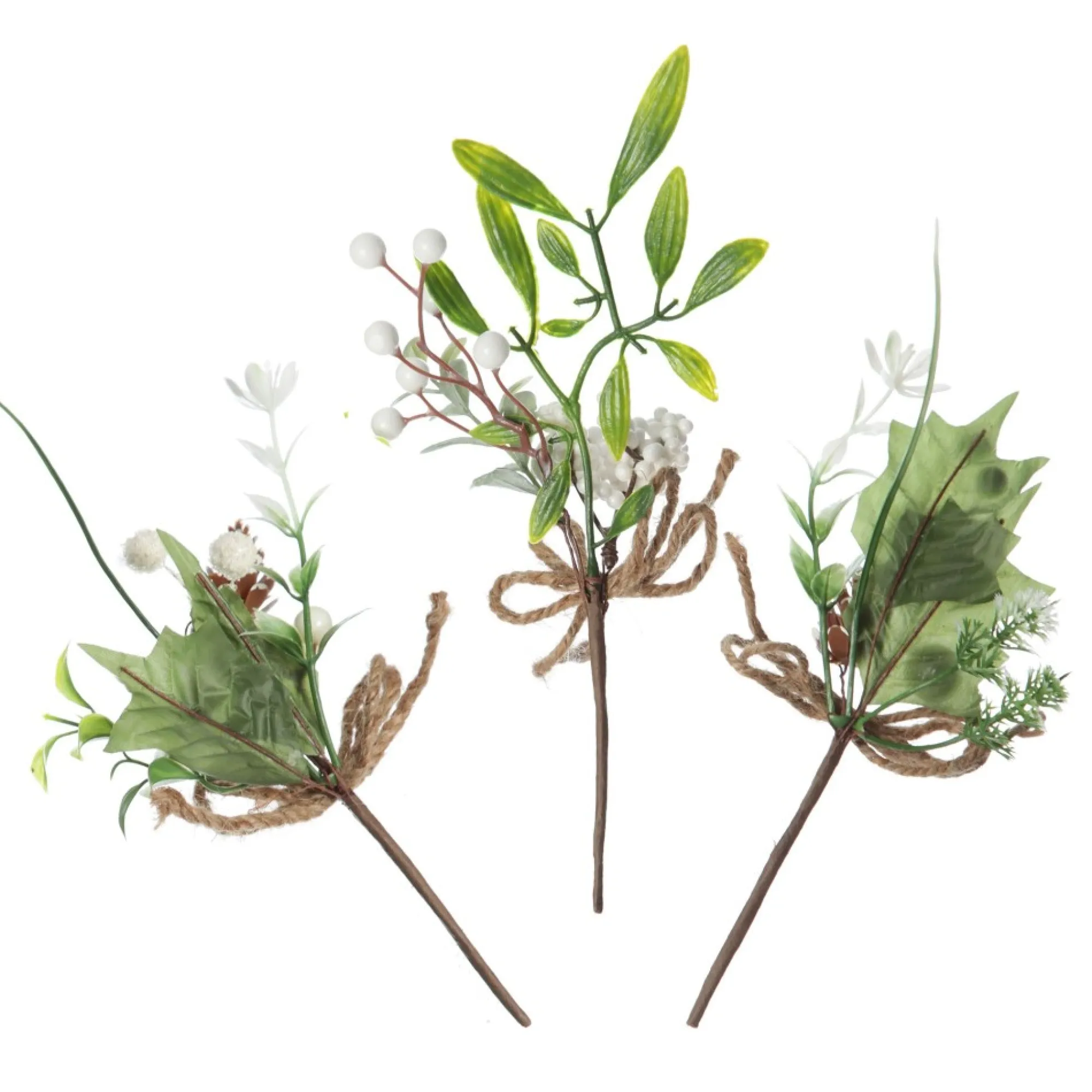 Assorted White Berry and Leaf Christmas Bouquet Pick Trio New