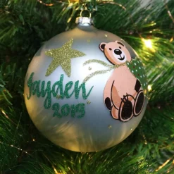 Baby Blue Christmas Bear with Tree Bauble Online