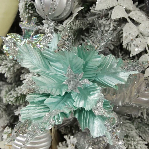 Baby Blue Sequin Poinsettia Flower Stem Fashion