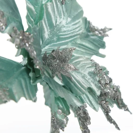 Baby Blue Sequin Poinsettia Flower Stem Fashion