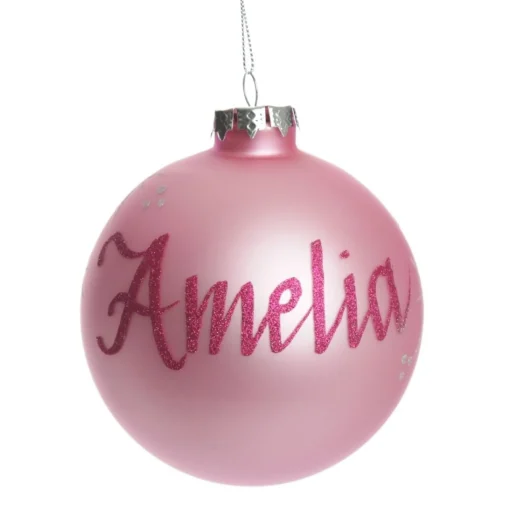 Baby Pink Glass Personalised Christmas Bauble Shop