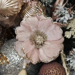 Baby Pink Velvet Magnolia Flower Clip with Jewel Centre and Sequin Tips Hot
