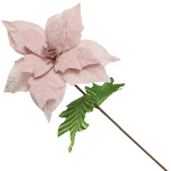 Baby Pink Velvet Poinsettia Flower Stem with Green Leaves Best