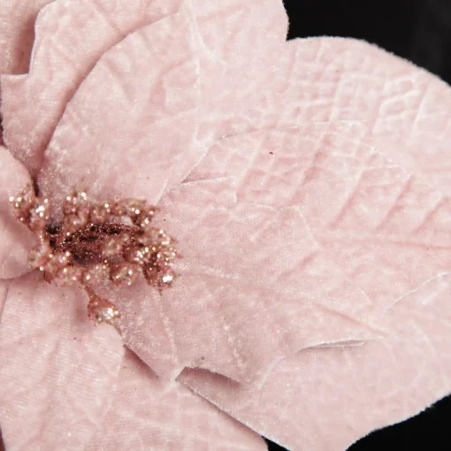 Baby Pink Velvet Poinsettia Flower Stem with Green Leaves Best