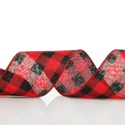 Black and Red Large Buffalo Check Wired Ribbon - 6.25cm Outlet