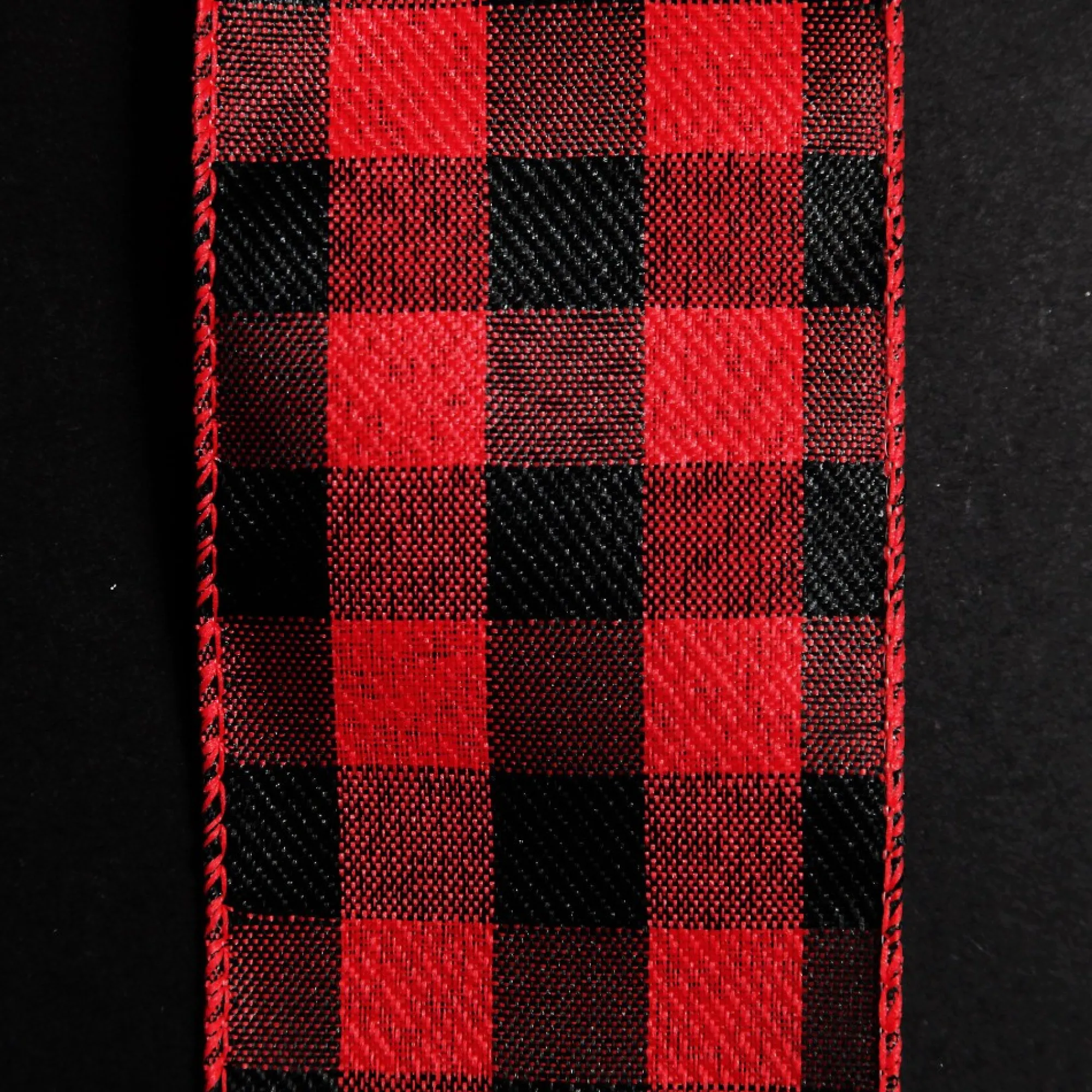 Black and Red Large Buffalo Check Wired Ribbon - 6.25cm Outlet