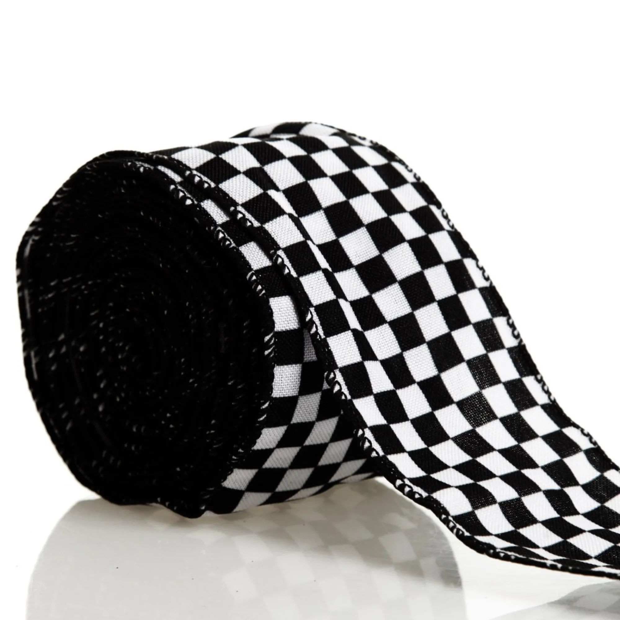 Black and White Buffalo Check Wired Ribbon - 6.5cm Best Sale