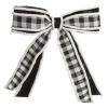 Black and White Check Christmas Bow with Fur Trim Cheap
