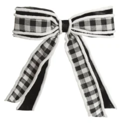 Black and White Check Christmas Bow with Fur Trim Cheap