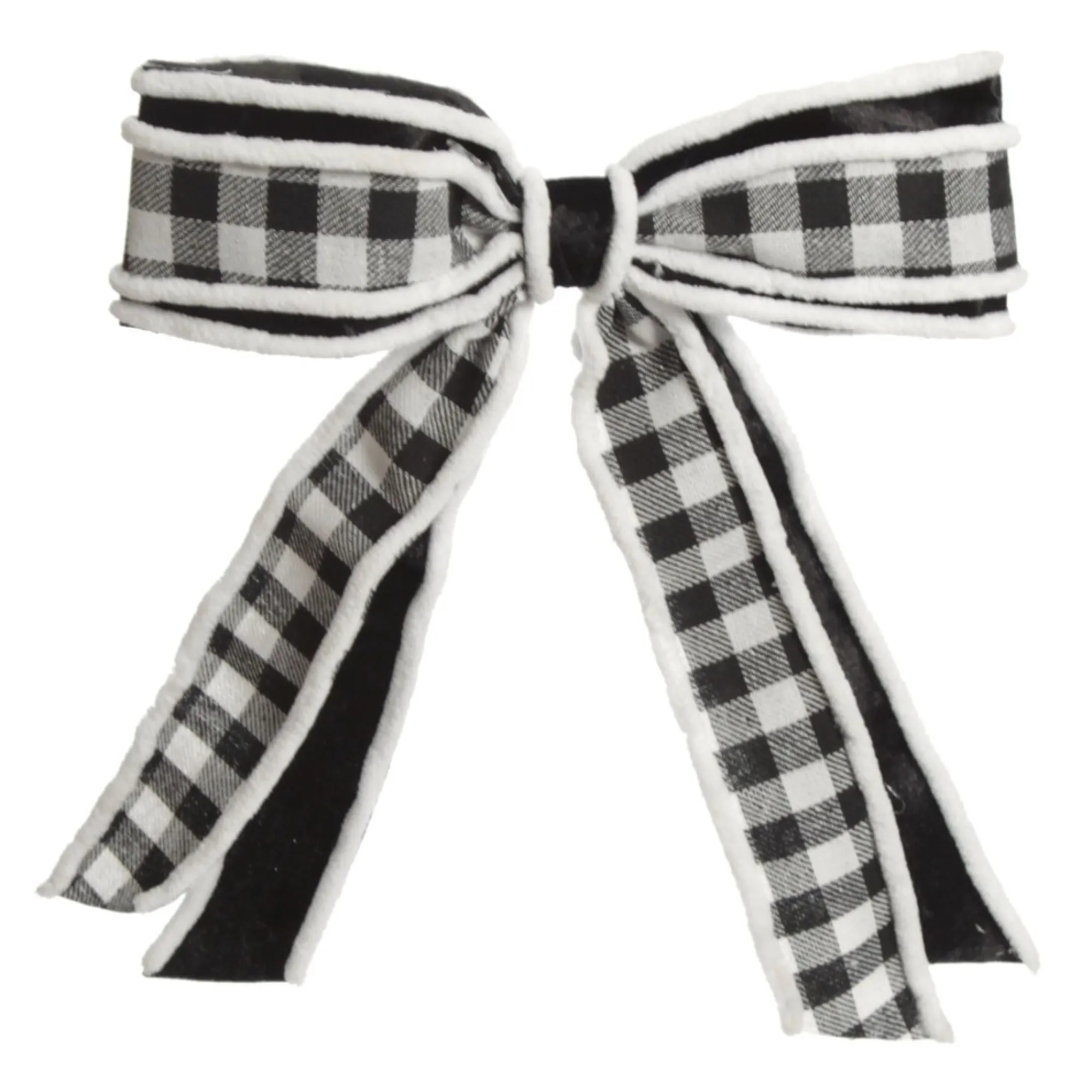Black and White Check Christmas Bow with Fur Trim Cheap