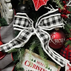Black and White Check Christmas Bow with Fur Trim Cheap