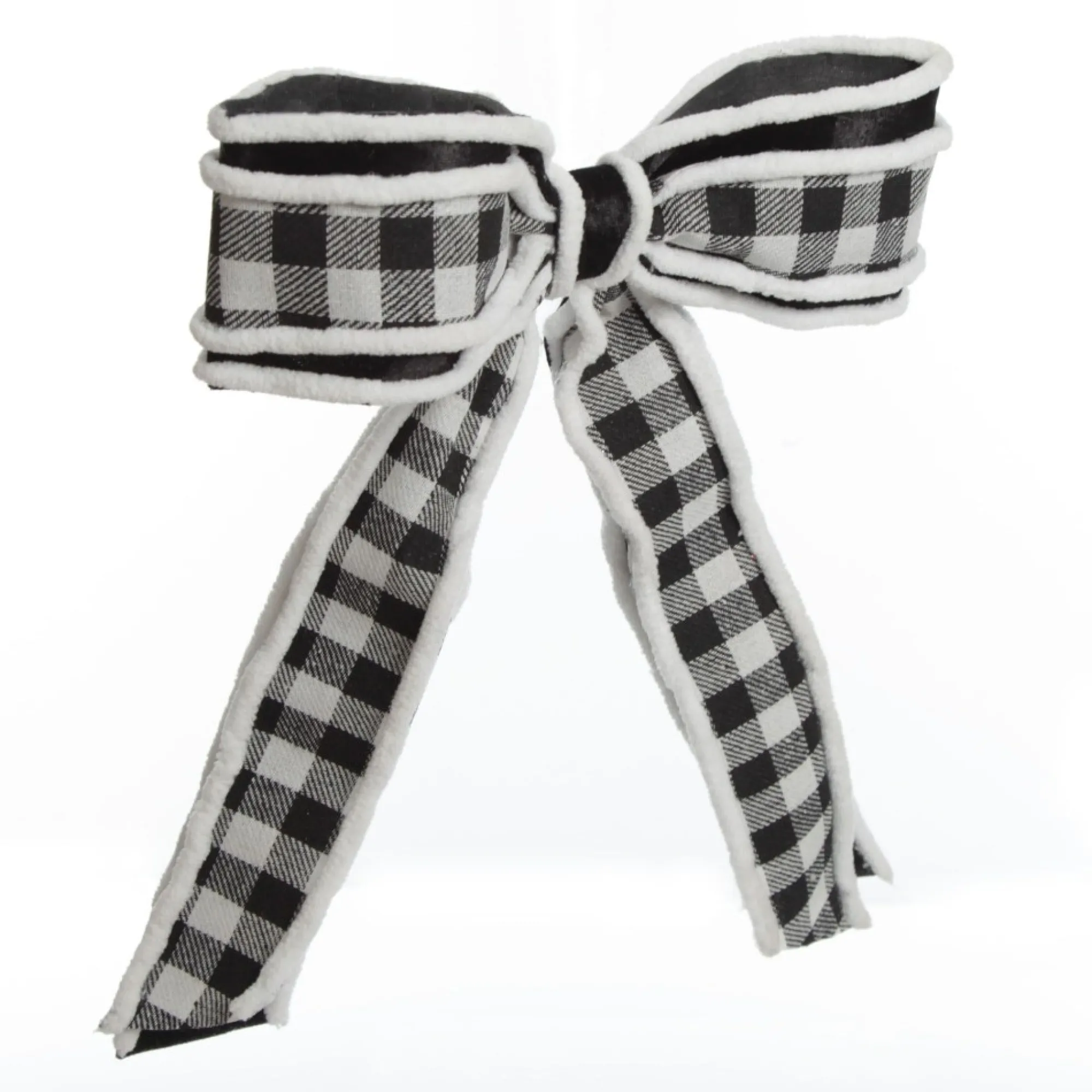 Black and White Check Christmas Bow with Fur Trim Cheap