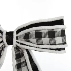 Black and White Check Christmas Bow with Fur Trim Cheap