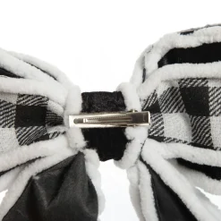 Black and White Check Christmas Bow with Fur Trim Cheap
