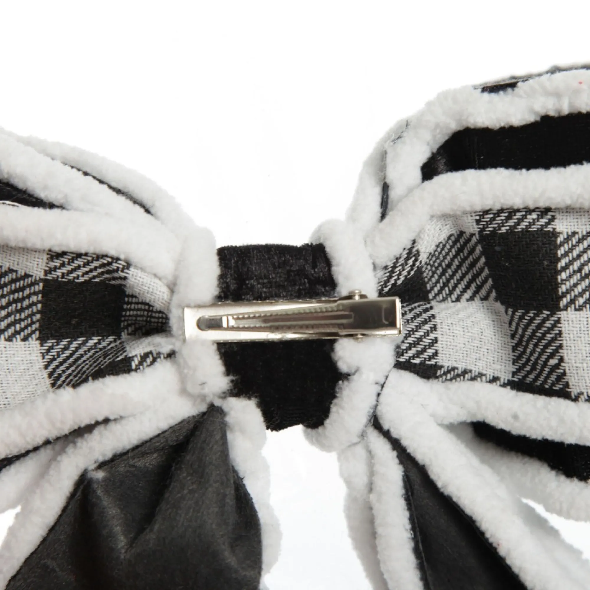 Black and White Check Christmas Bow with Fur Trim Cheap