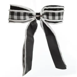 Black and White Check Christmas Bow with Fur Trim Cheap