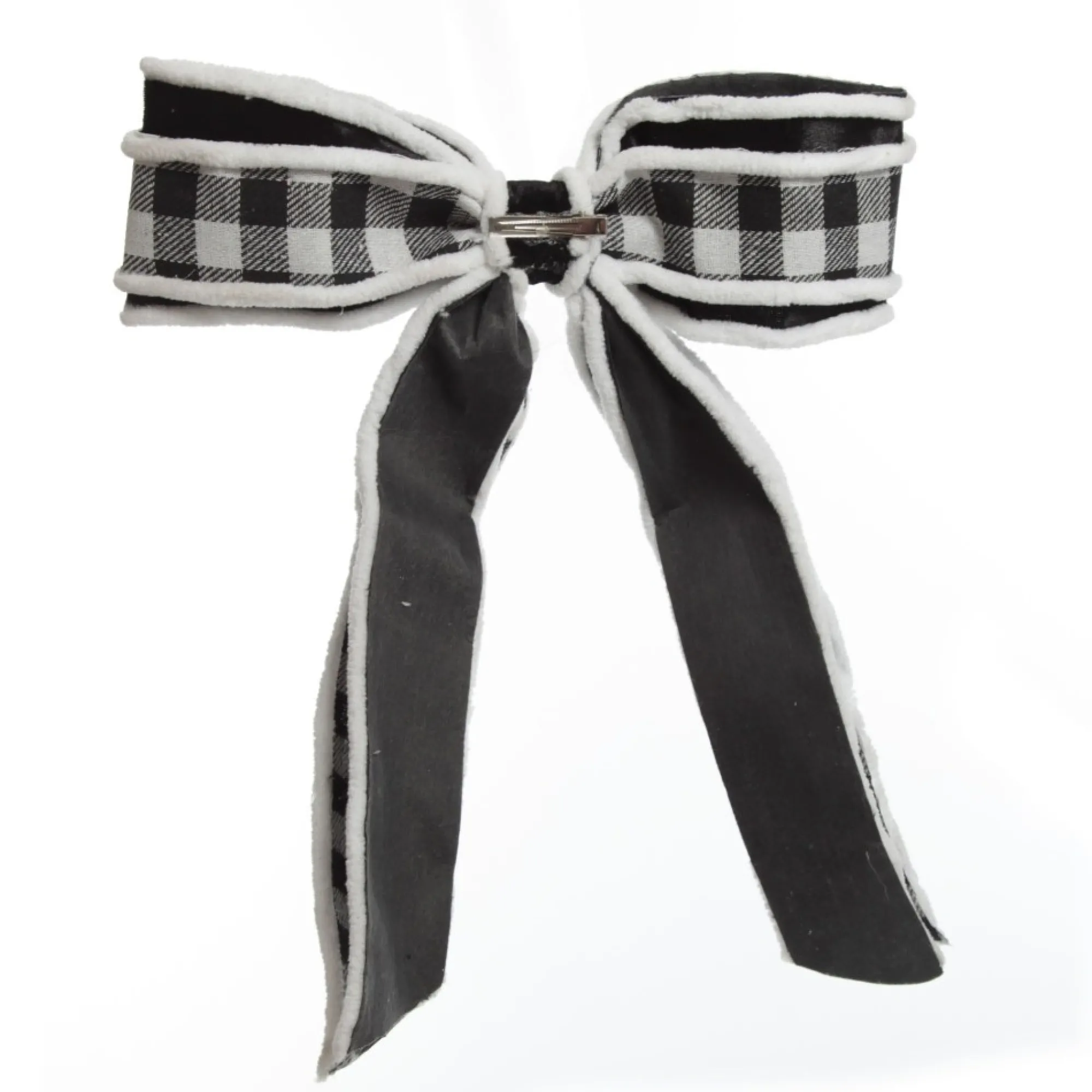 Black and White Check Christmas Bow with Fur Trim Cheap