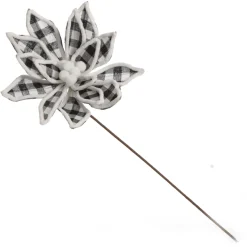 Black and White Check Flower Stem with Fur Trim New