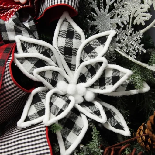 Black and White Check Flower Stem with Fur Trim New