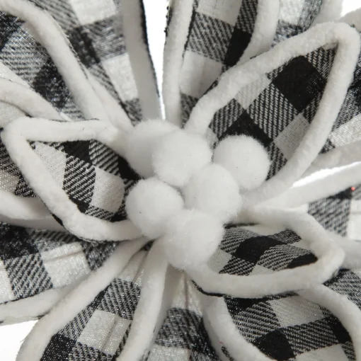 Black and White Check Flower Stem with Fur Trim New