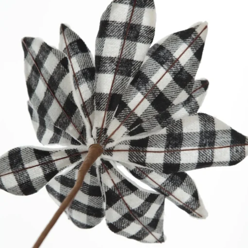 Black and White Check Flower Stem with Fur Trim New