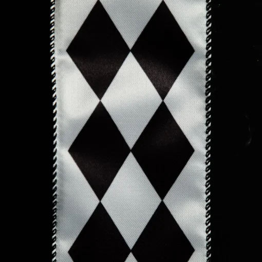 Black and White Diamond Check Wired Christmas Ribbon Hot