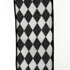 Black and White Harlequin Diamond Pattern Wired Ribbon - 6.5cm Best