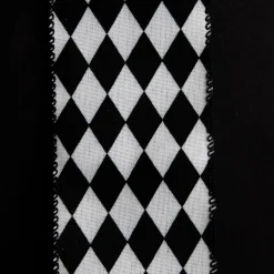 Black and White Harlequin Diamond Pattern Wired Ribbon - 6.5cm Best