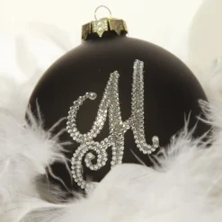 Black Bling Monogram Christmas Bauble Outlet