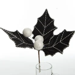 Black Christmas Holly Leaf Clip with Twine Trim Online