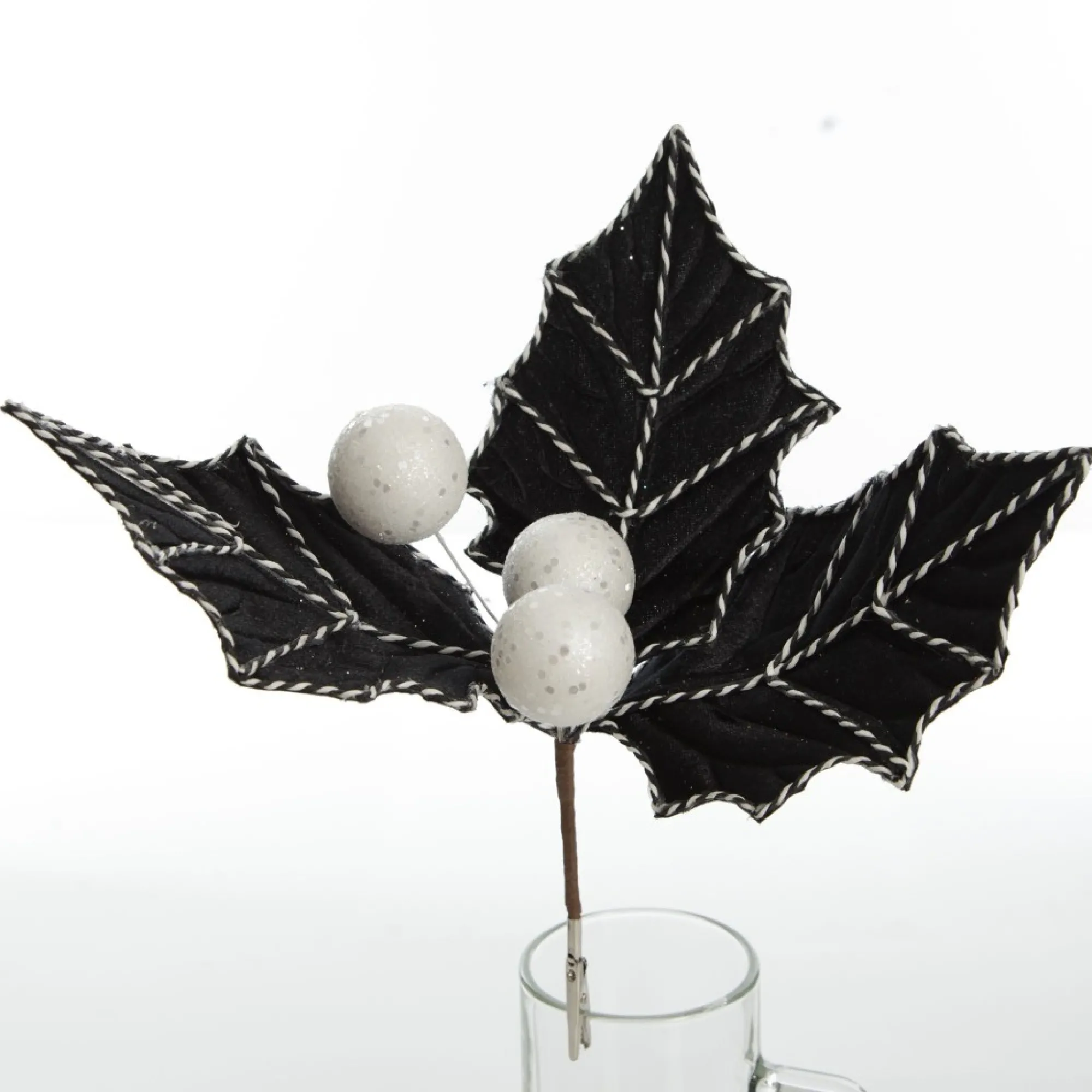 Black Christmas Holly Leaf Clip with Twine Trim Online