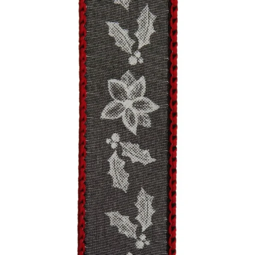 Black Holly with Red Trim Wired Ribbon - 2.2cm Clearance